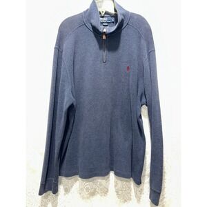 Polo By Ralph Lauren Mens 1/4 Zip Sweater Blue XL Cotton Mock Neck Casual Formal
